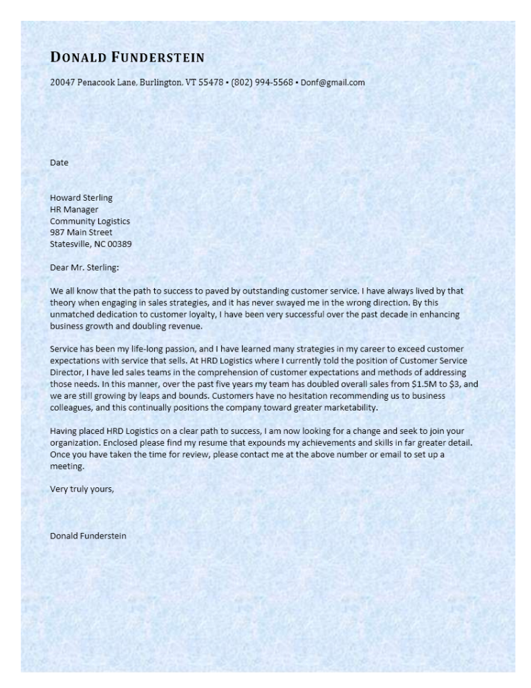 Cover Letter Example For Customer Service Professional Rep   Customer Service Director 768x994 